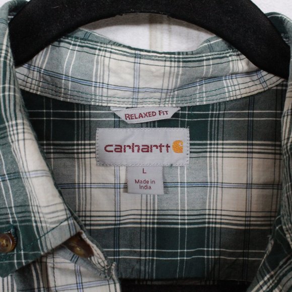 Carhartt Green Plaid Relaxed Fit Short Sleeve Button Down Shirt Size L - Picture 9 of 11